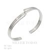 Silver cuff bracelet. The bracelet is open-ended and features a sleek, polished design with three parallel bands that are joined together and slightly twisted at the top center. The metal is shiny and reflective. In the background, faint text reads "SILVER TODAY." At the bottom left, there are specifications: "16.1 mm" and "16.1 grm," indicating the width and weight of the bracelet. The overall look is modern and elegant.