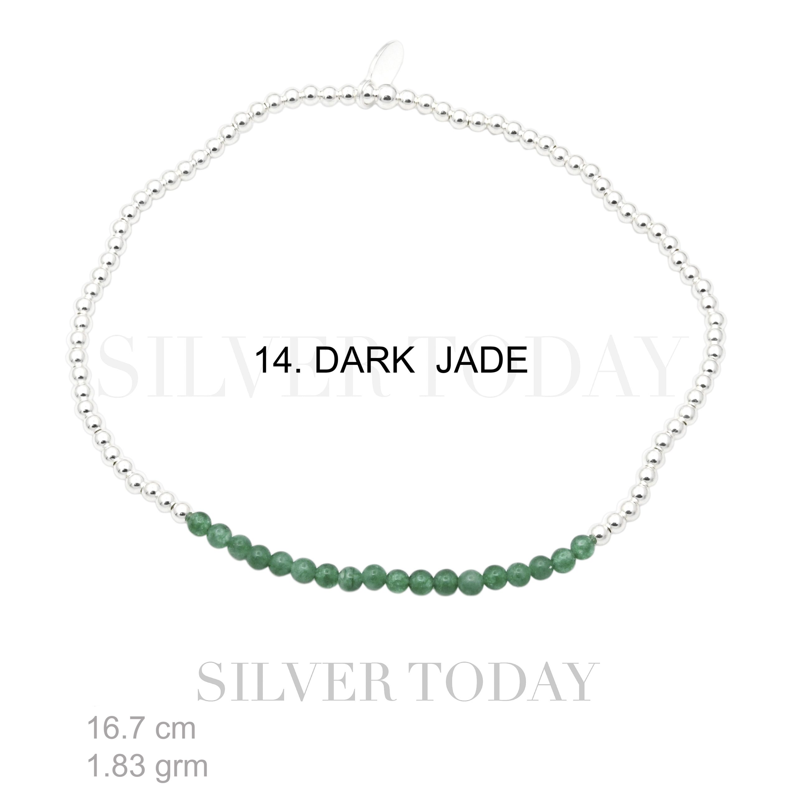 Elastic , 2 mm. silver bead with DARK JADE