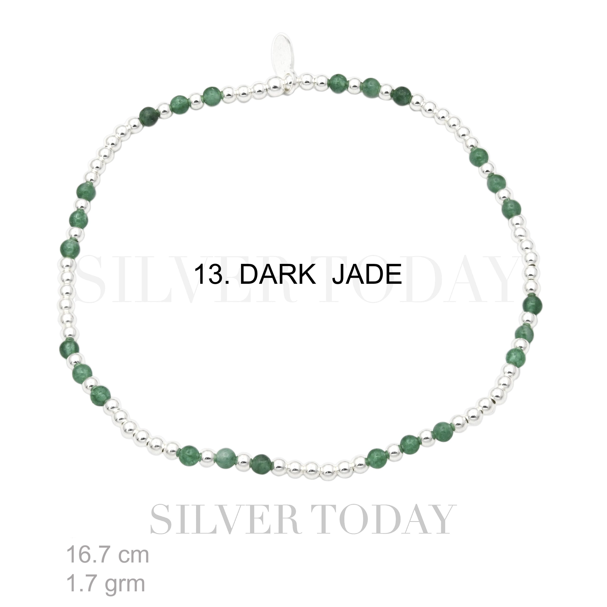 Elastic , 2 mm. silver bead with 24 DARK JADE
