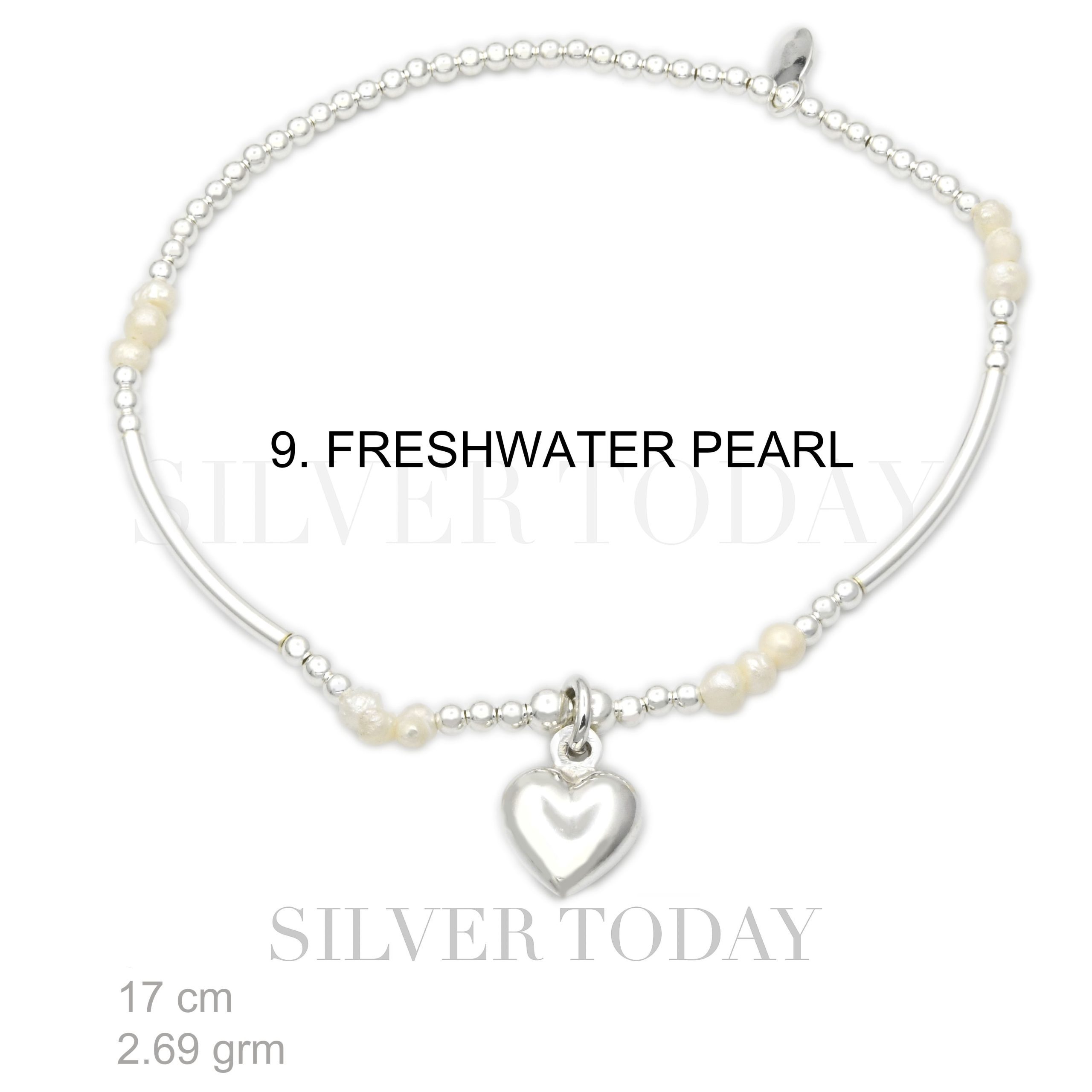 Freshwater pearl, bracelet Elastic With Heart