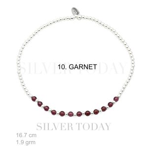 Elastic , 2 mm. silver bead with garnet