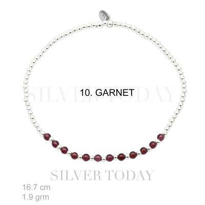 Elastic , 2 mm. silver bead with garnet