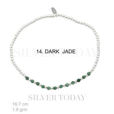 Elastic , 2 mm. silver bead with DARK JADE
