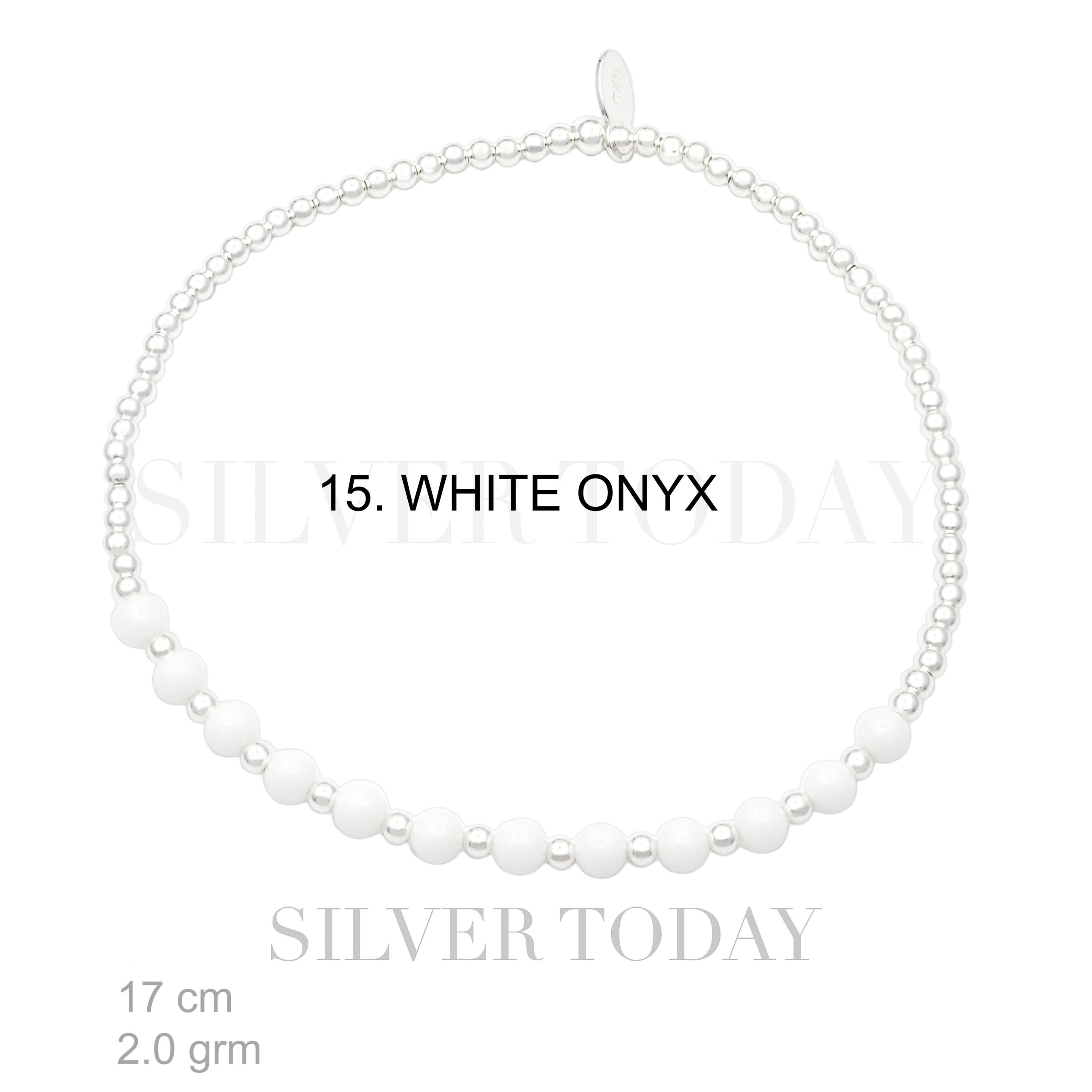 Bracele Elatic, White onyx, bead 2 mm