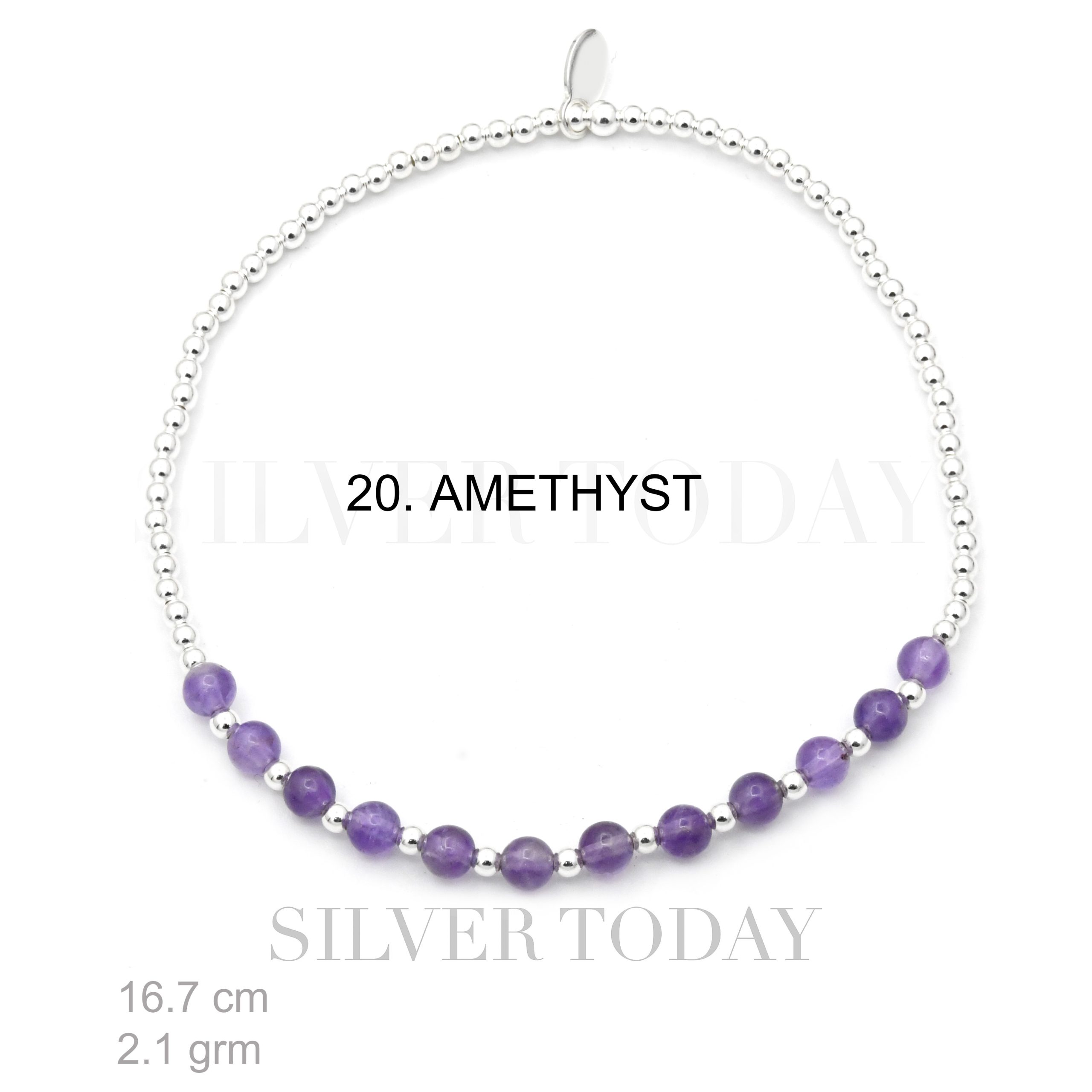 Bracelet Elastic , 2 mm. silver bead with AMETHYST
