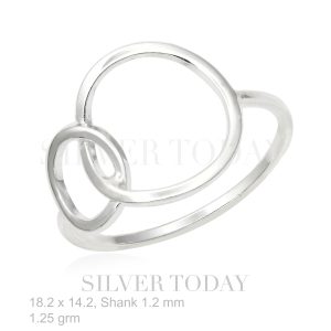 Two stacked circular rings made of pure silver.