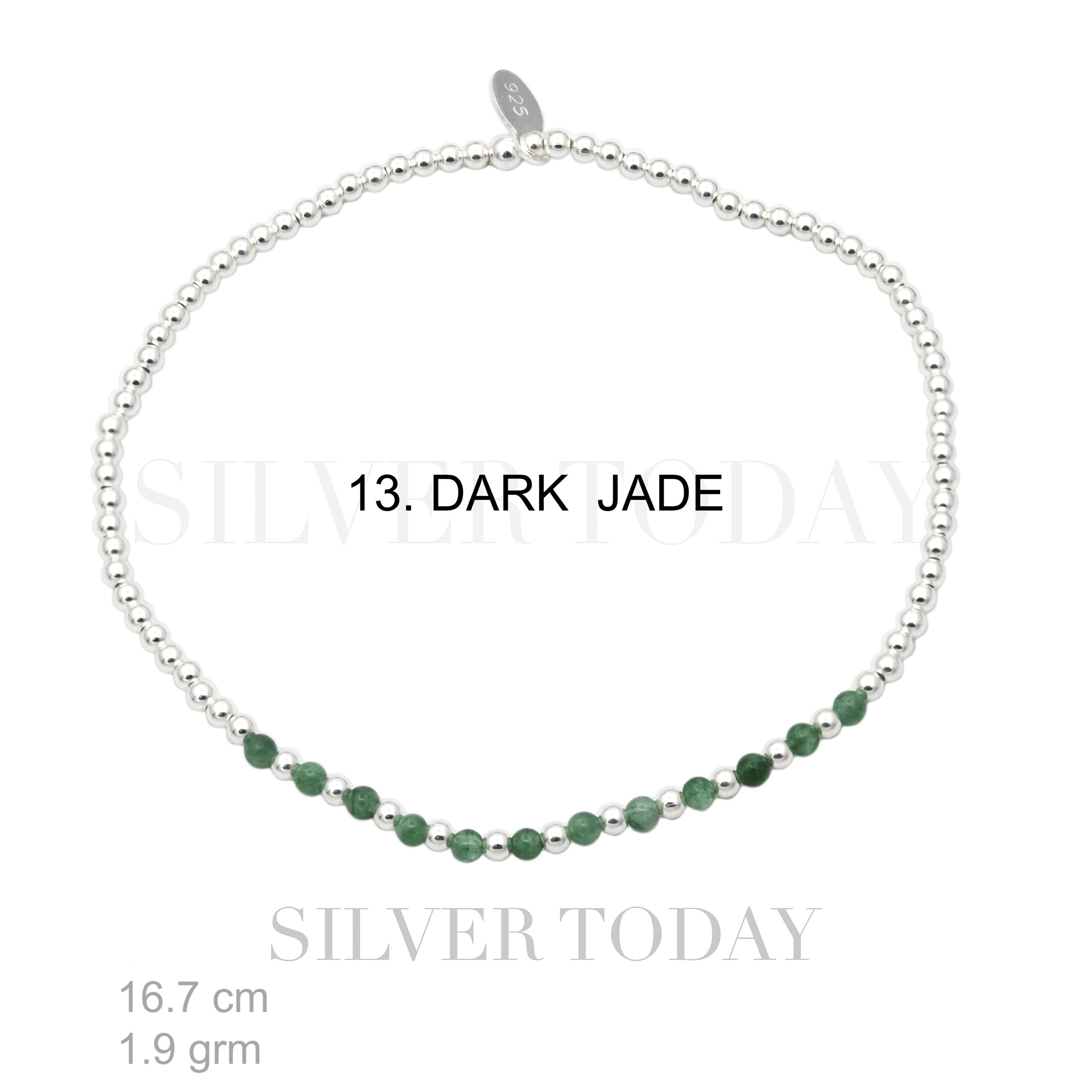 B2S991313 Elastic , 2 mm. silver bead with DARK JADE