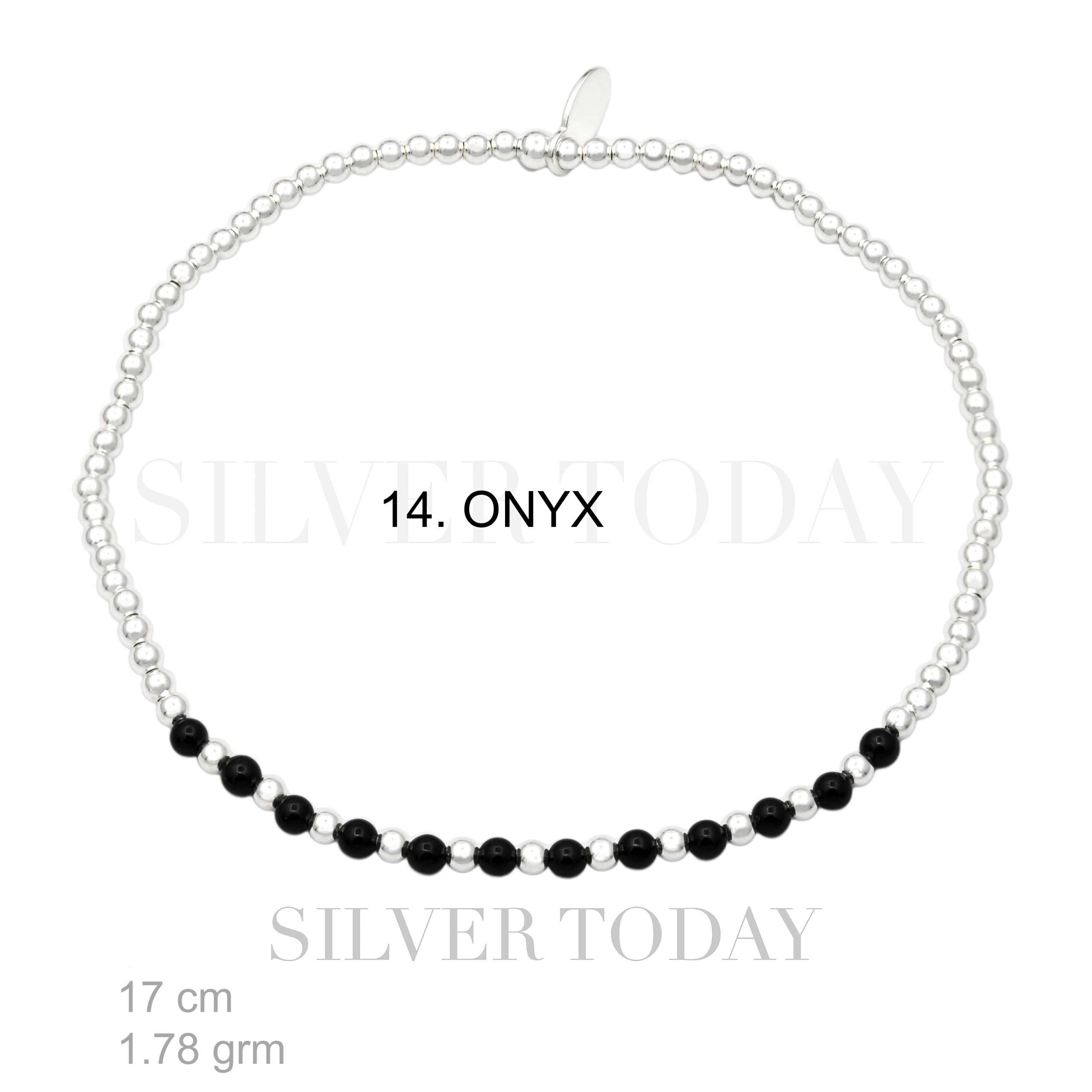 Elastic , 2 mm. silver bead with ONYX