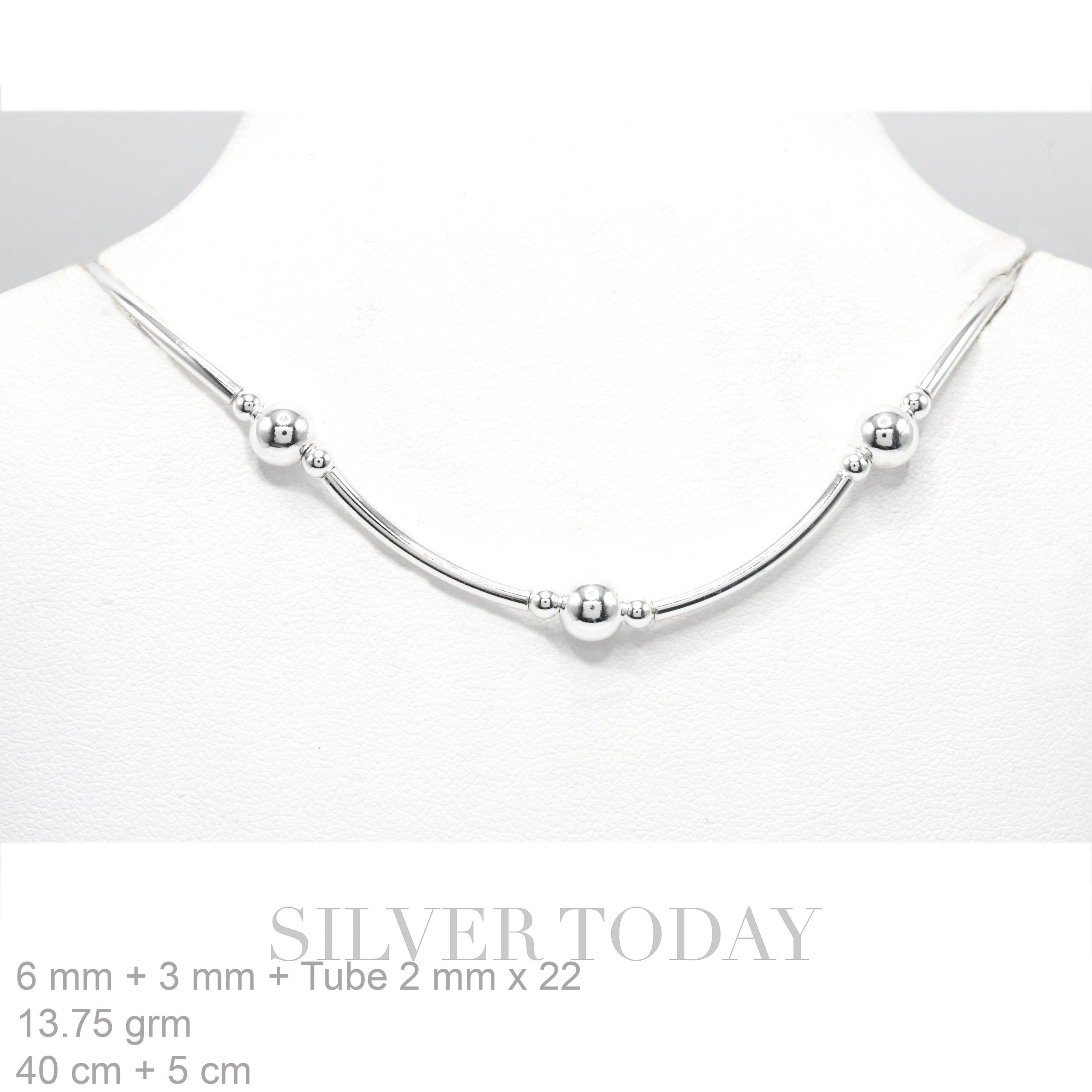Nacklace Silver Bead and Tube